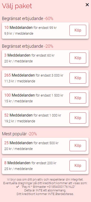 hittamatch.com: Pris / Kostnader & Betalningsmetoder (Hur mycket kostar Hitta match? / Är Hitta match gratis?)